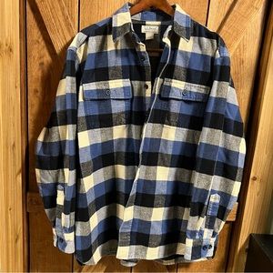 🏞️ LL BEAN XL Chamois Cloth Long Sleeve Flannel Thick Shirt Blue Beige Plaid